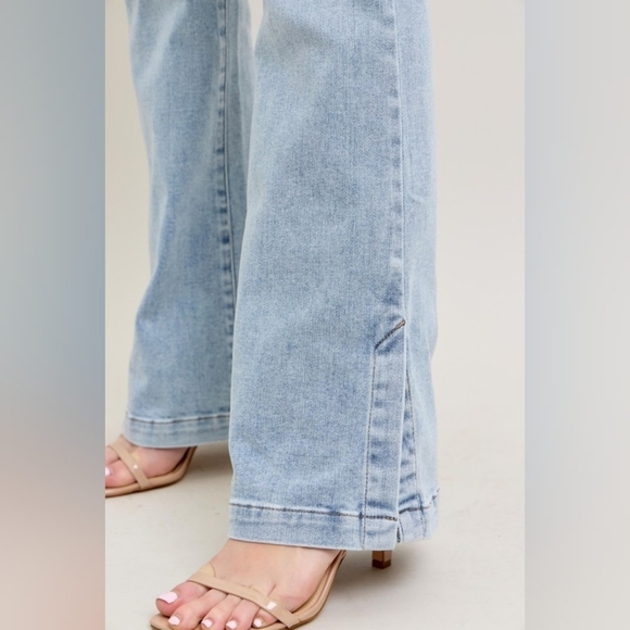 Judy Blue HR Tummy Control Vintage Light Wash Split Hem Slim Bootcut Jeans NEW - Picture 16 of 16